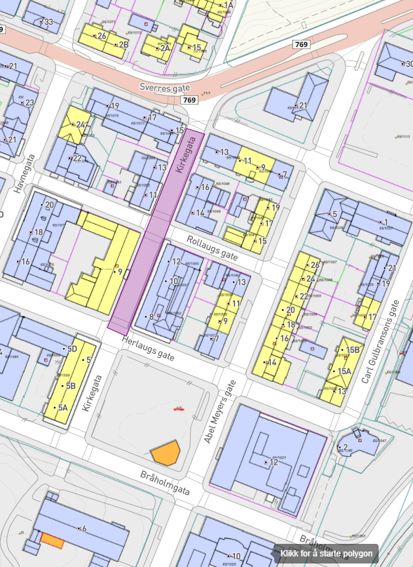 Kart som viser hvor i Kirkegata det skal asfalteres - Klikk for stort bilde