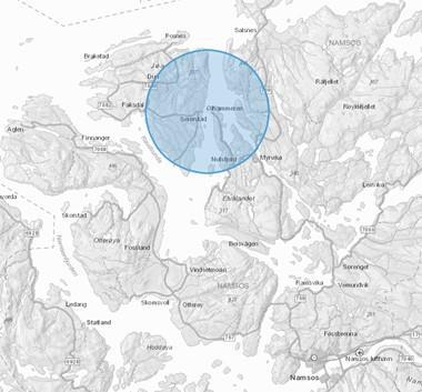 Kartskisse over det området der det tenkes å bygges bru til Jøa. - Klikk for stort bilde