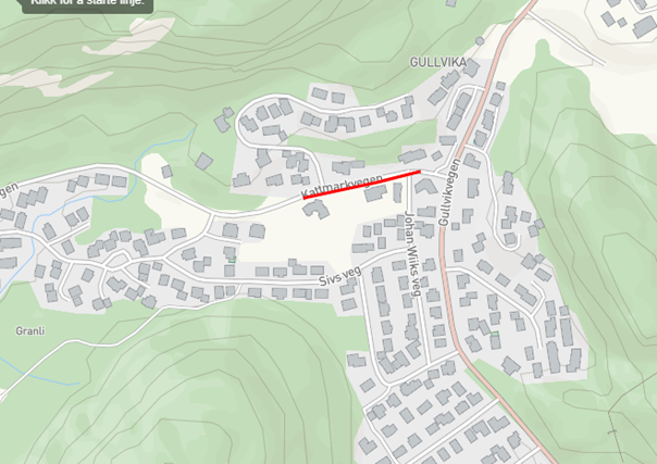 Kart som viser hvor det skal asfalteres i Kattmarkvegen - Klikk for stort bilde