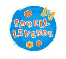 Blå kule med oransje skrift og gul sommerfulg. - Klikk for stort bilde